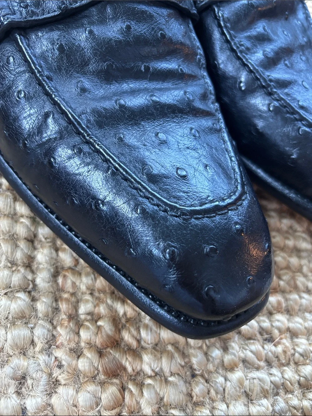 Ermenegildo Zegna Black Men’s Ostrich Leather Penny Loafers
